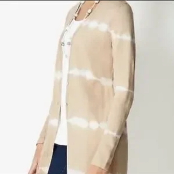 J.jill Pure Jill Long Line Oatmeal Tie-Dye Cotton Mix Knit Minimalist Cardigan - Picture 2 of 9